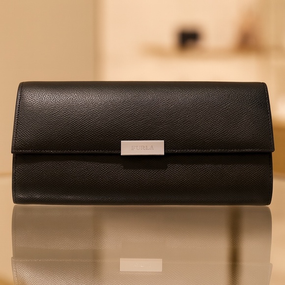 NEW Furla Classic Black Saffiano Leather Continental Long Wallet Authentic - Picture 1 of 9